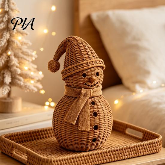 Pastel Christmas Decorations Snowman Ornament for Tabletop Decor, Retro Resin Figurine Holiday Store Window Display with Knitted Texture Winter