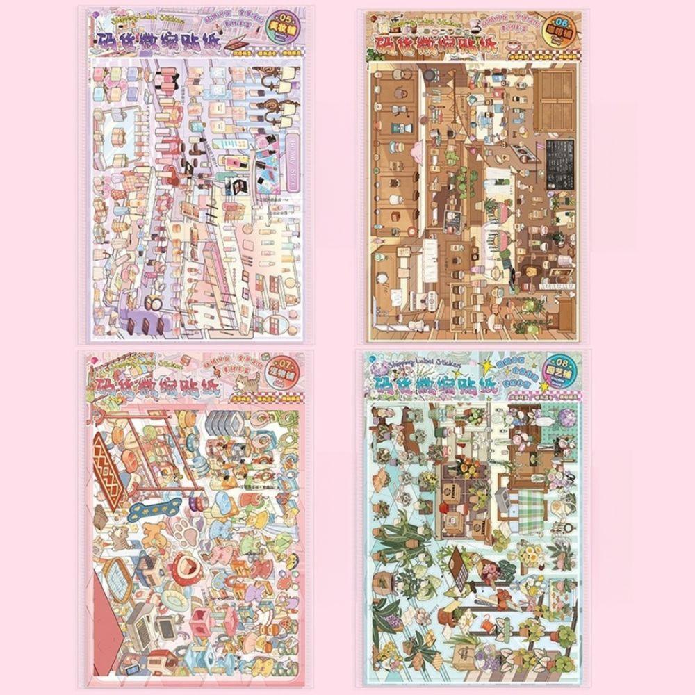 Large Size Miniatures Scene Stickers PET Die Cut Stacking Stickers Children Gifts