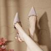 Rivet Bag Head Side Empty Word with High Heels Thin Heel 2025 New Summer Temperament Pointed Head Shallow Mouth Empty Single Shoes