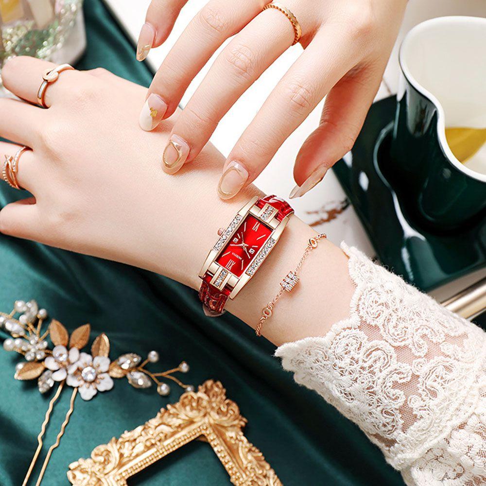 With Diamond Luxury Women Square Wristwatch Ladies Quartz Watch Leather Strap Bracelet Wrist