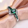 Vintage Female Oval Cut Green Stone CZ Ring Silvery Color Engagement Ring Bride Wedding Rings for Women