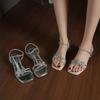Босоножки на толстом каблуке со стразами-бабочками, женские, лето 2025, новая мода, квадратный носок, прозрачный средний каблук, два способа носки, крутые шлепанцы