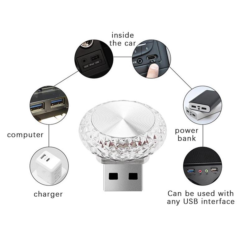 Портативный автомобильный USB окружающий свет, мини-светодиодные декоративные атмосферные лампы для автоматического внутреннего освещения, компьютерный светильник, Plug Play