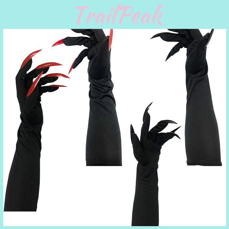 Halloween Long Vampire Claw Gloves With Fake Nails For Cosplay Costume Party
