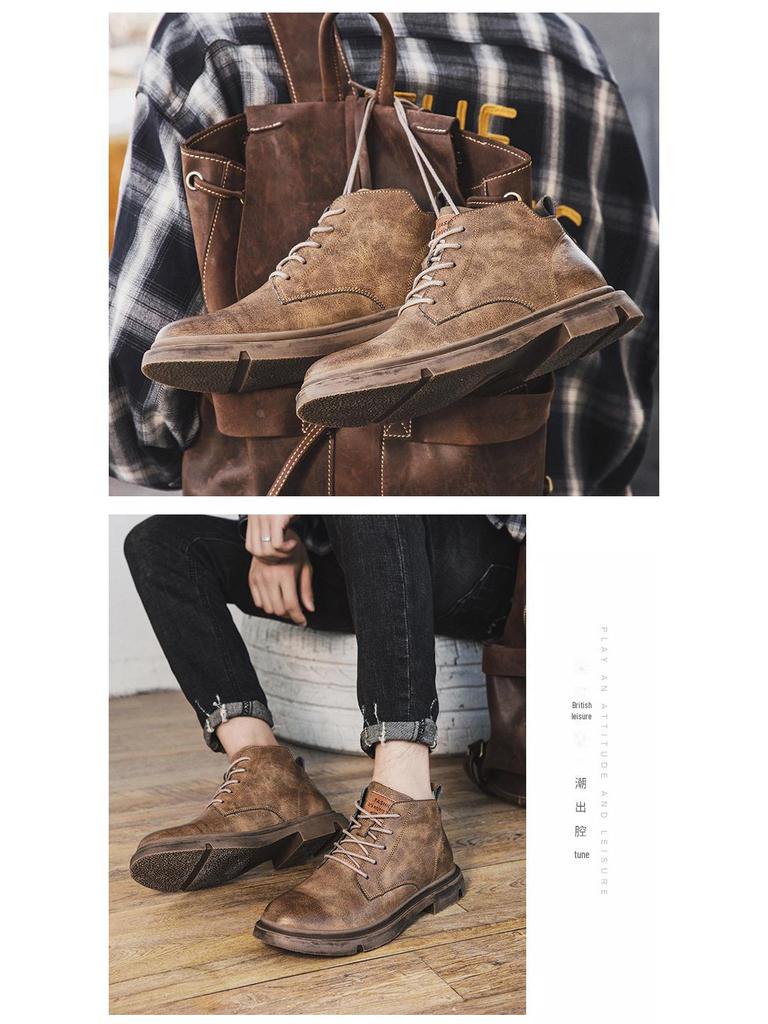 Мужские кожаные ботинки Martin средней высоты — повседневная рабочая обувь в британском стиле на весну/осень