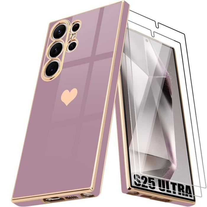 Case - BOOLING - for Samsung Galaxy S25 Ultra - Soft Silicone - Heart Pattern - 2 Tempered Glasses