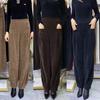 Wool Casual Pants Solid Color Straight Wide Leg Knitting Trousers with Drawstring High Waist Thickened Slacks