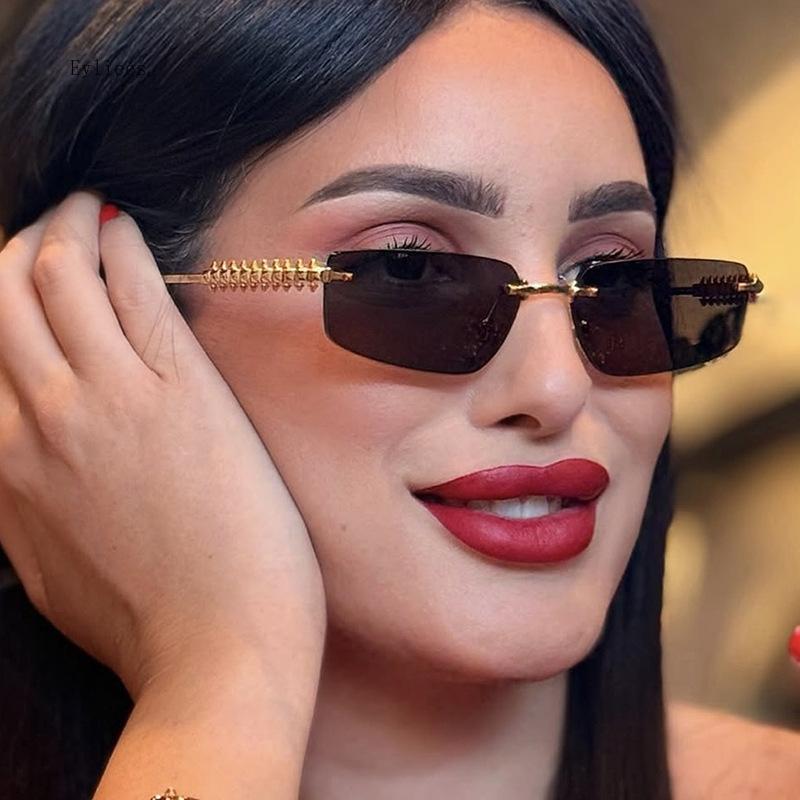 Солнцезащитные очки без оправы Модные Кошачий глаз Женские Мужские Оттенки Дизайнерские Металлические Черные Маленькие Овальные Солнцезащитные очки Роскошные Солнцезащитные очки