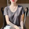 Женская летняя футболка с коротким рукавом, 50% шелка тутового дерева и полиэстера | Легкий дышащий облегающий повседневный топ