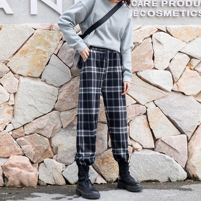 Черно-белые брюки в клетку, женские маленькие весенне-осенние свободные брюки с высокой талией, прямые висячие повседневные брюки, широкие брюки для мытья полов