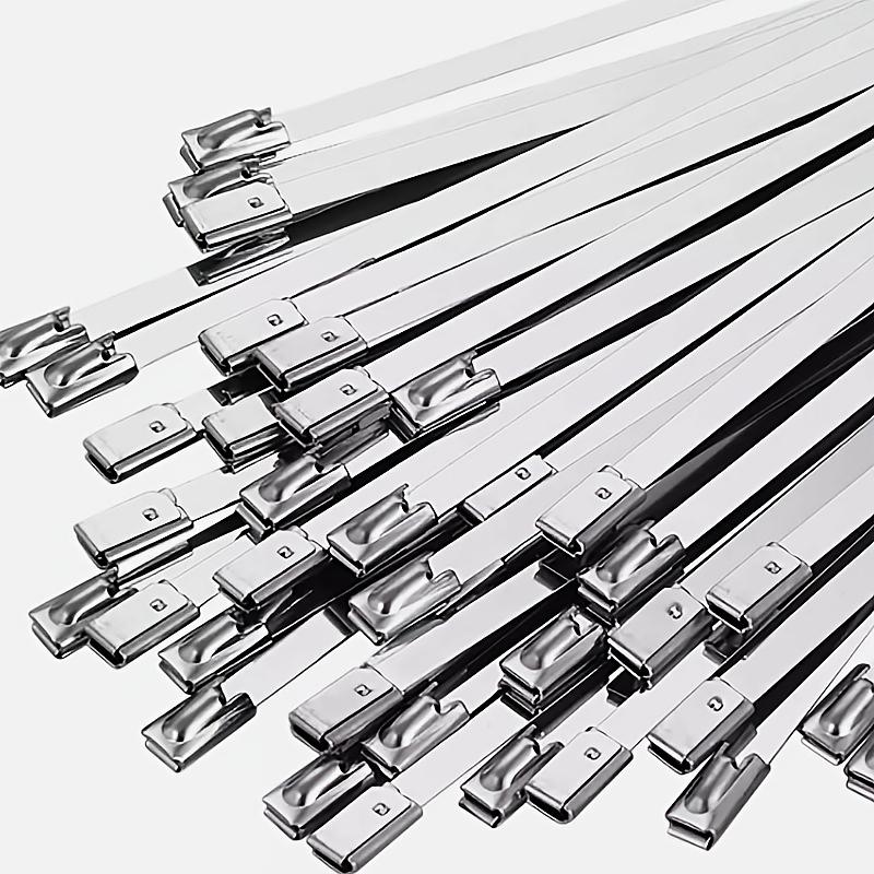 100 шт./пакет Устойчивая к ржавчине самоблокирующаяся металлическая бандажная лента для связывания, для наружного забора, кабельная стяжка из нержавеющей стали 201, для транспортных средств