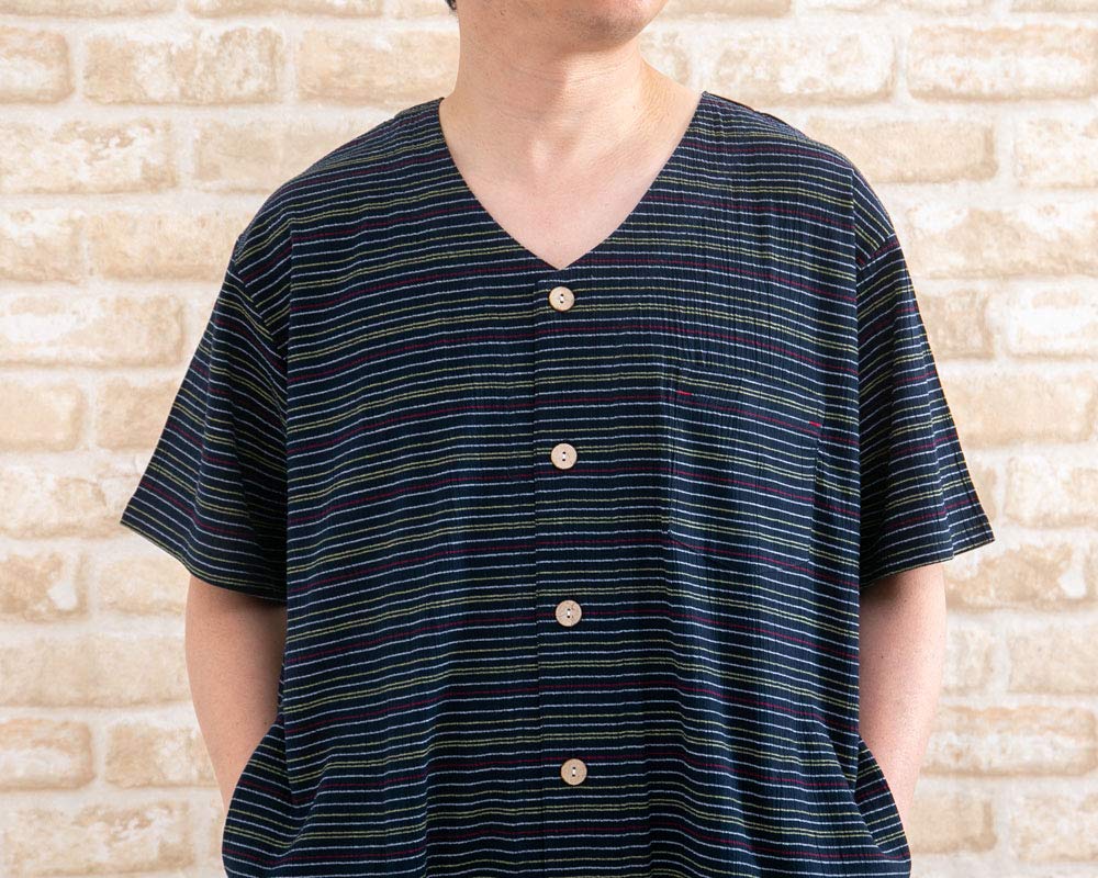 Маска для сна для глаз Cool and Smooth Cotton с коротким открытым вырезом, идеально подходит для ранних и размеров K's Мужская пижама, 100% ткань с цветной каймой, рукава, перед,