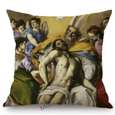 El Graco Famous Oil Painting Jesus Virgin Maria Christian Art Religion Church Decoration Sofa Pillow Case Linen Cushion Cover