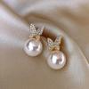 Elegant 925 Sterling Silver Butterfly Pearl Earrings with Inlaid Diamonds – Simple, Modern Niche Design
