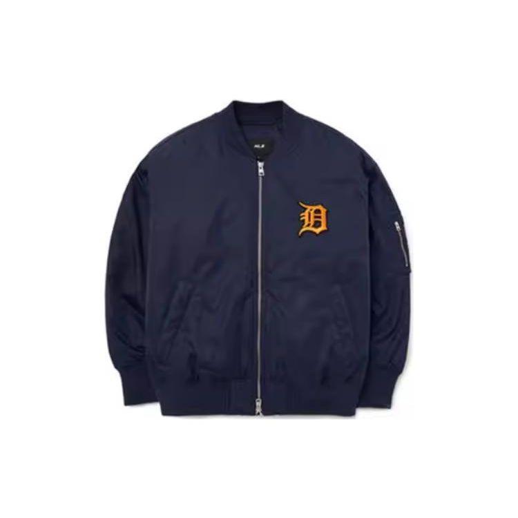 MLB Detroit Tigers Однотонная куртка с принтом логотипа, бейсбольный воротник, свободная, с длинным рукавом, хлопковая, унисекс, темно-синяя 3AJPB0124-46NYD