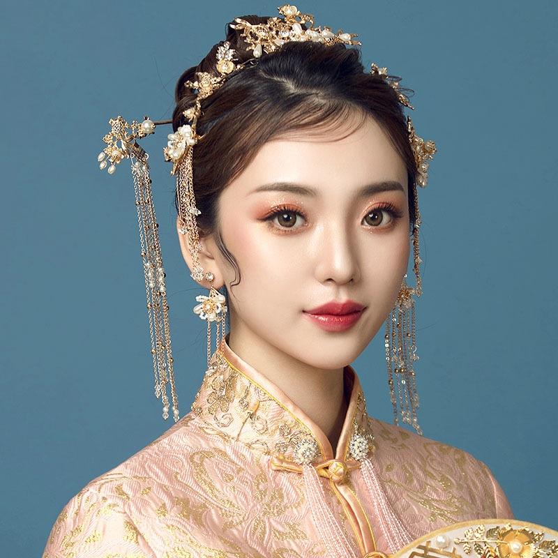 Традиционная китайская заколка для волос, золотые гребни для волос, свадебные аксессуары для волос, повязка на голову, головной убор J