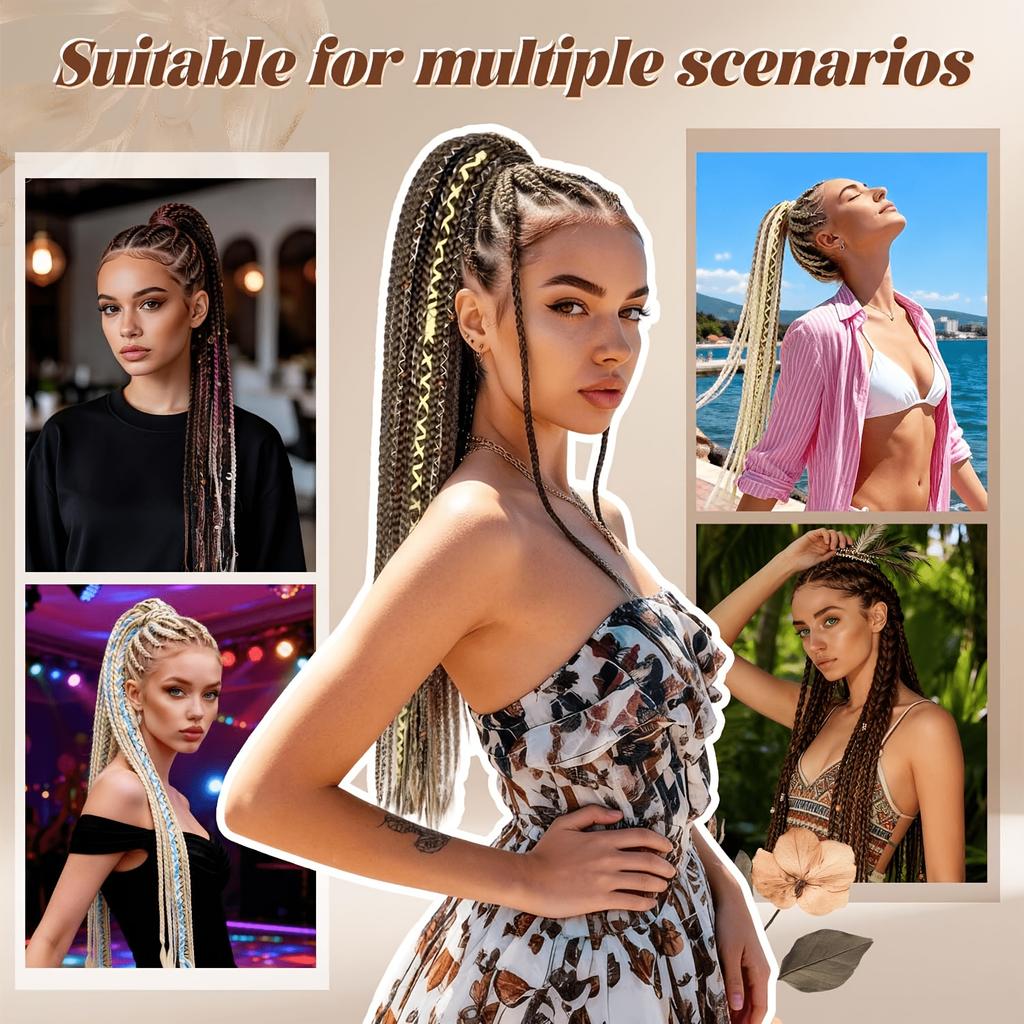 Богемная плетеная ponytail в скандинавском стиле с дредами и бусинами - 24”