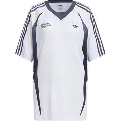 adidas Оригинальная удобная полосатая дышащая модная футболка реглан с коротким рукавом женские топы сине-белого цвета JD1134