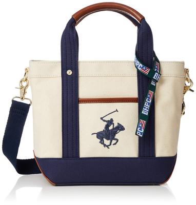 Сумка-тоут Hills Polo Canvas через плечо BH1006N Ivory x Navy [Beverly Club] (с ремешком)