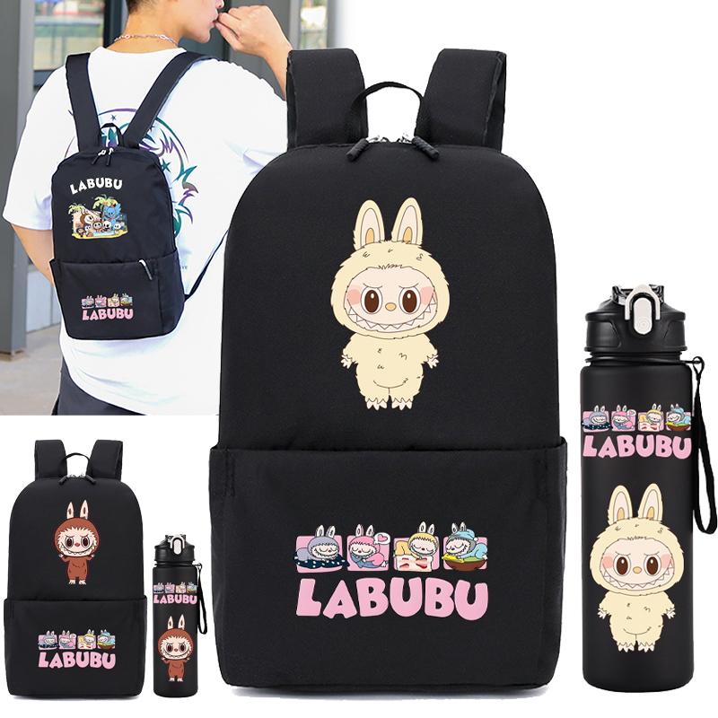 2Pcs/set Carcoon Printed Printed Backpack with Water Bottle Boy Girl Schoolbag Student Backpack 750Ml Outdoor Sports Water Cup