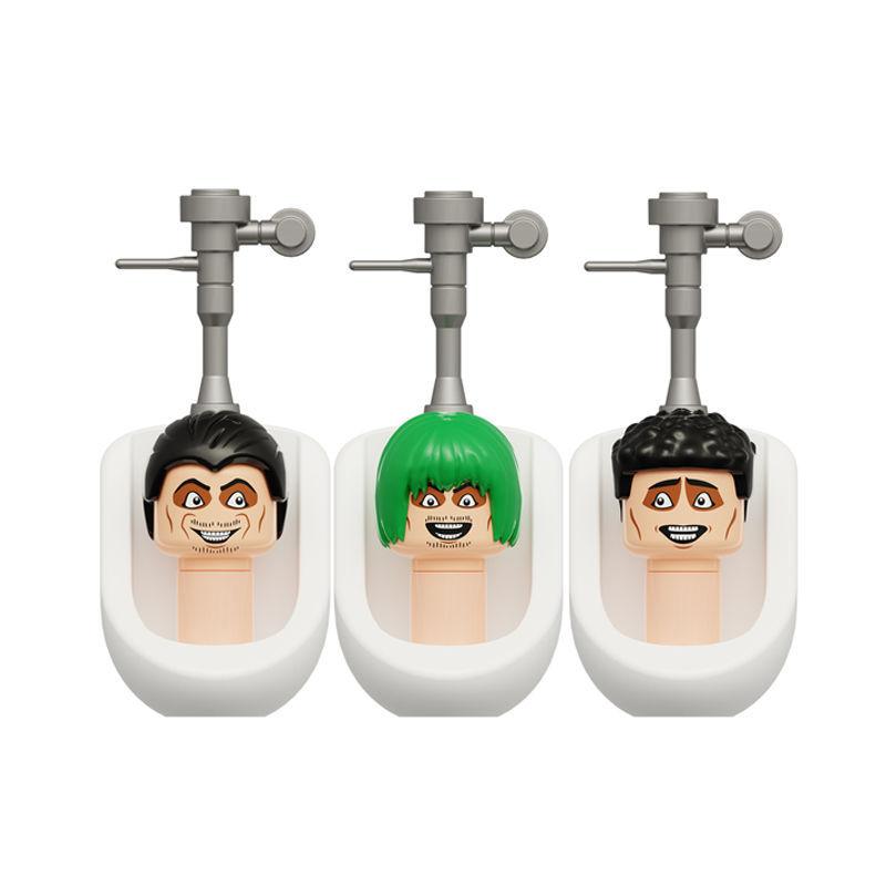 Юмористические фигурки из строительных блоков с персонажами на туалетную тематику и взаимозаменяемыми деталями