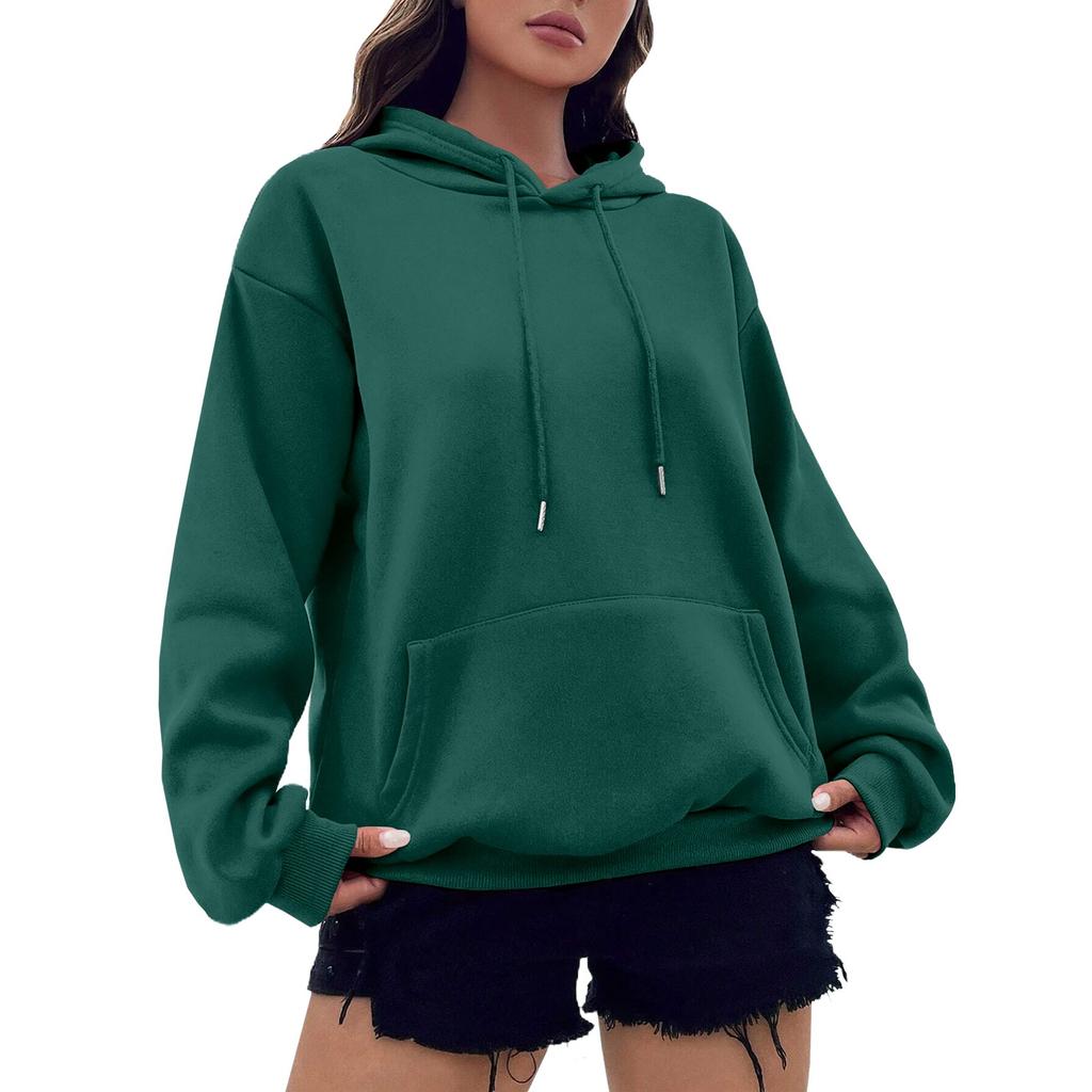 Женская модная осенне-зимняя однотонная свободная флисовая толстовка с длинным рукавом и капюшоном