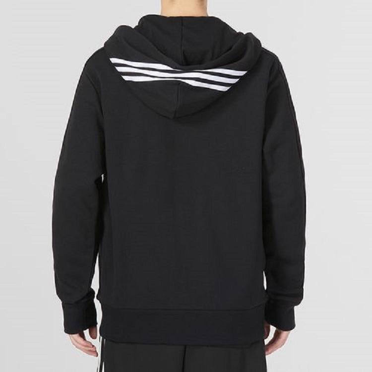 adidas Толстовка с капюшоном Essentials French Terry 3-Stripes Full Zip с капюшоном черного/белого цвета для мужчин в уличном стиле IC0433