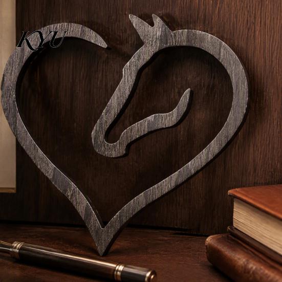 Small Animal Statue Wooden Horse Heart Wall Decor, Rustic Nordic Style Pendant, Sculpture, Exquisite Desktop Decoration Minimalist Art Ornament
