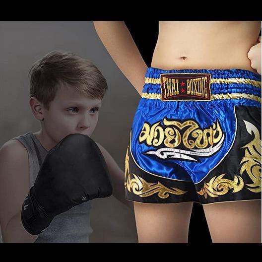 Short Enfant - THAI Boxe Kickboxing - Couleur Bleu - Taille 10-12 ANS - 100% Satin Polyester