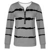Women Casual Pringting Stripe Zipper Long Sleeve Casual Blouse Tops Shirts
