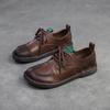 Johnature Genuine Leather Soft Sole Women's Shoes Vintage Round Toe Lace-up Versatile Comfortable Flat Shoes