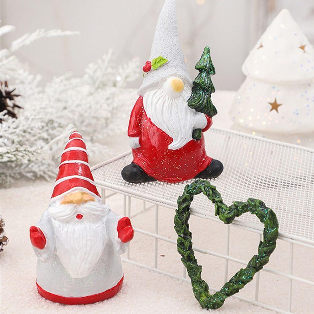 Resin Xmas Gnome Elf Figurine Cute Santa Claus Statue Christmas Gnome Ornament New Year Decoration