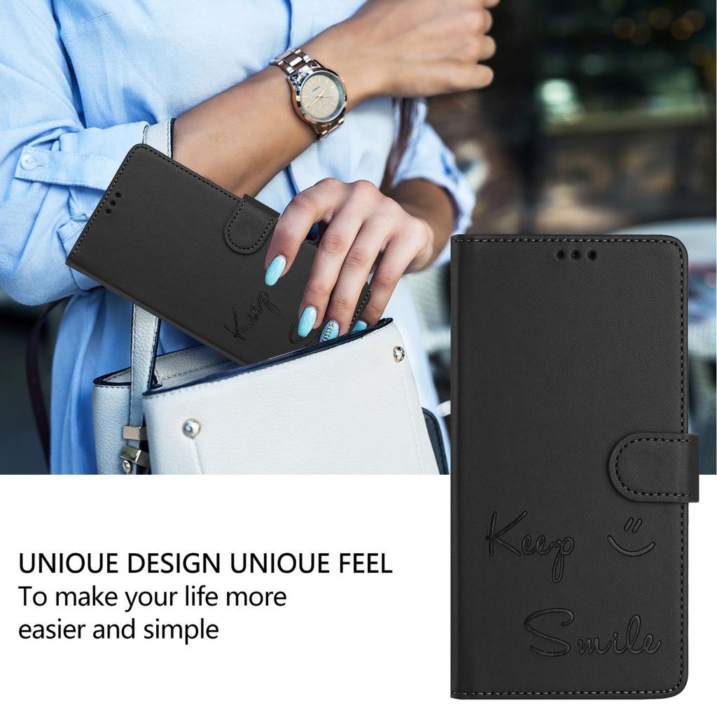 Leather Wallet Flip Case For Doogee N55 Plus N60 Pro Note 58 59 56 56x Keep Smile Embossed Design with Wrist Strap