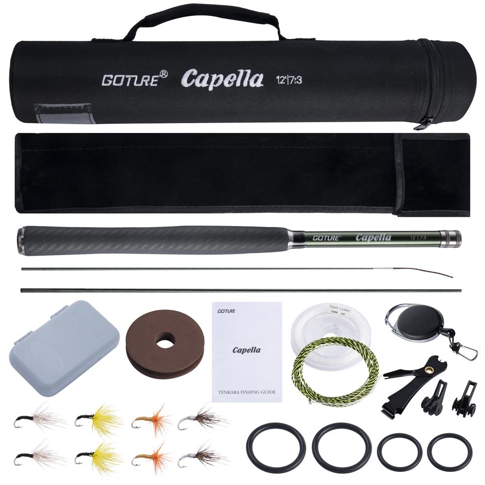 Goture Tenkara Fly Fishing Rod Combos 12FT Classical Portable Ultra Light IM8 Carbon Fiber Trout Rod with Fly Line Lure Set New