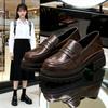 Small Leather Shoes Women's New Spring and Autumn Thick Heel Platform British Style Retro Soft Leather Single Shoes Women
