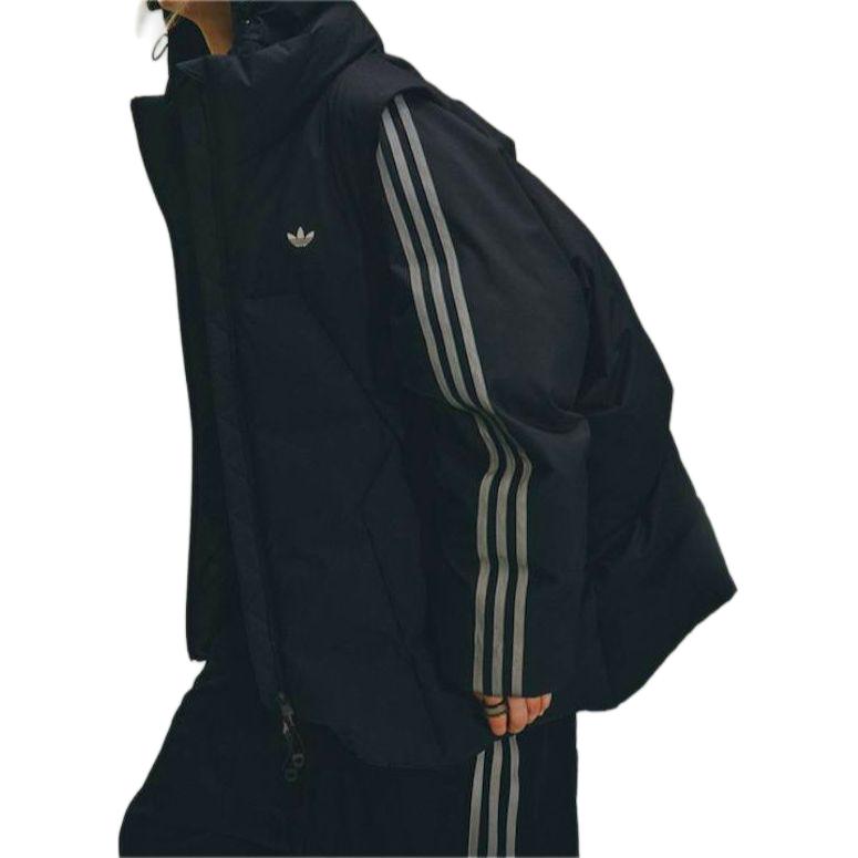 adidas Совместный бренд Originals x HAMCUS FW23, однотонный пуховик с трехполосным логотипом и капюшоном на молнии, верхняя одежда унисекс, черный IY5049