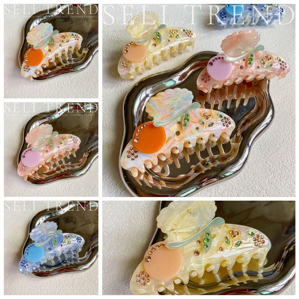 Acetate Flower Hair Claw Cherry Shark Clip Cute Rhinestone Hair Clip Daily