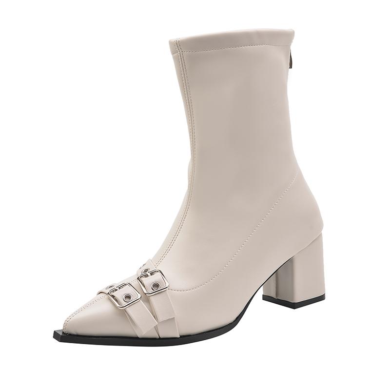 Модные Aphixta Роскошные Кожаные Женские Ботильоны Металлическая Пряжка Застежка-молния сзади Современные Ботинки Обувь Женские Ботинки botines para mujeres