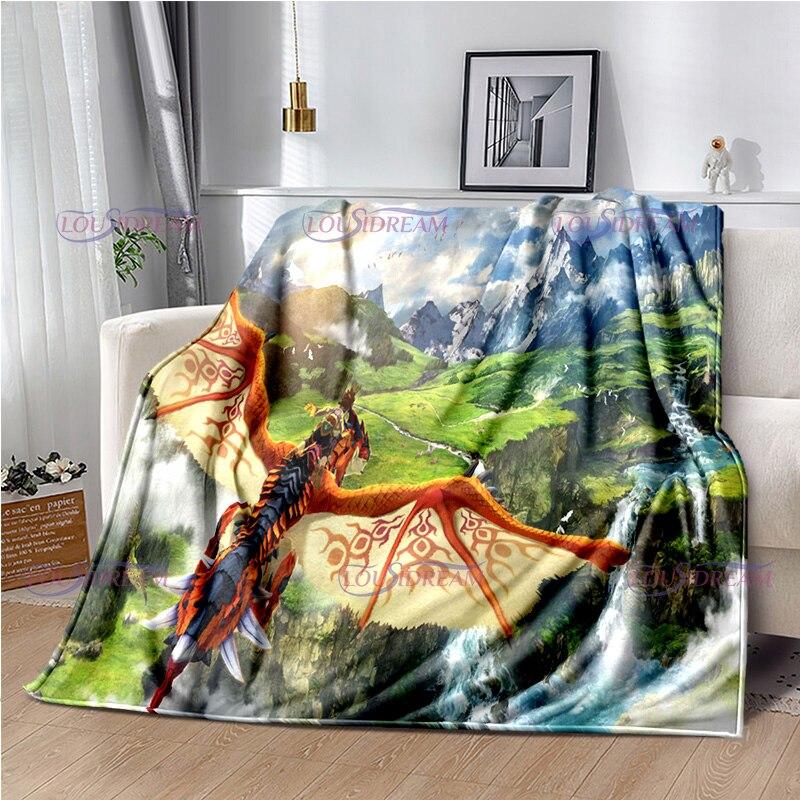 Monster Hunter Stories Soft Flannel Blanket Cartoon Blanket for All Seasons Warm Cozy Fluffy Blanket for Sofa Bed Living Room