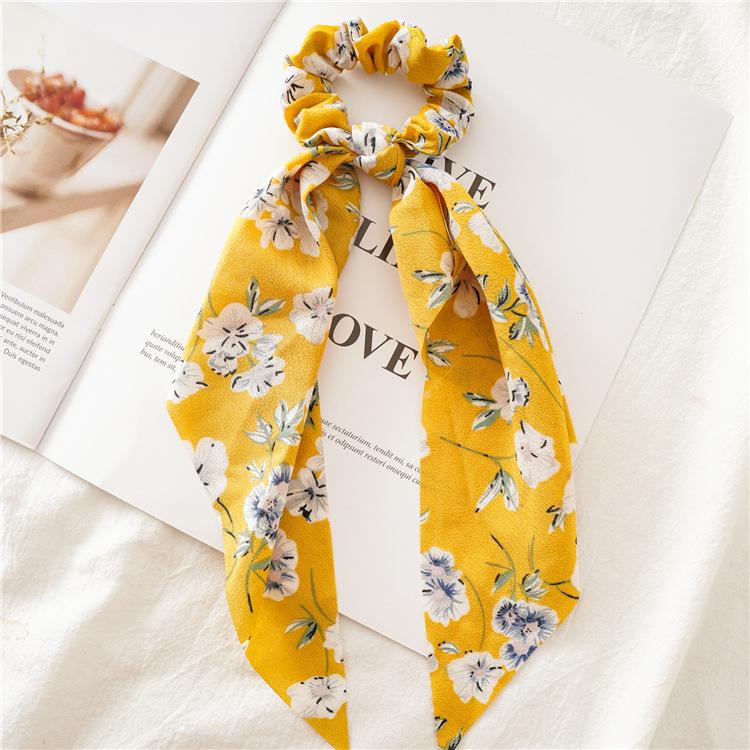 Chiffon Printing Flower Bandana Hair Scarf Headband for Women Vintage Long Ribbon Scrunchie Beach Bandanas Hair Accessories
