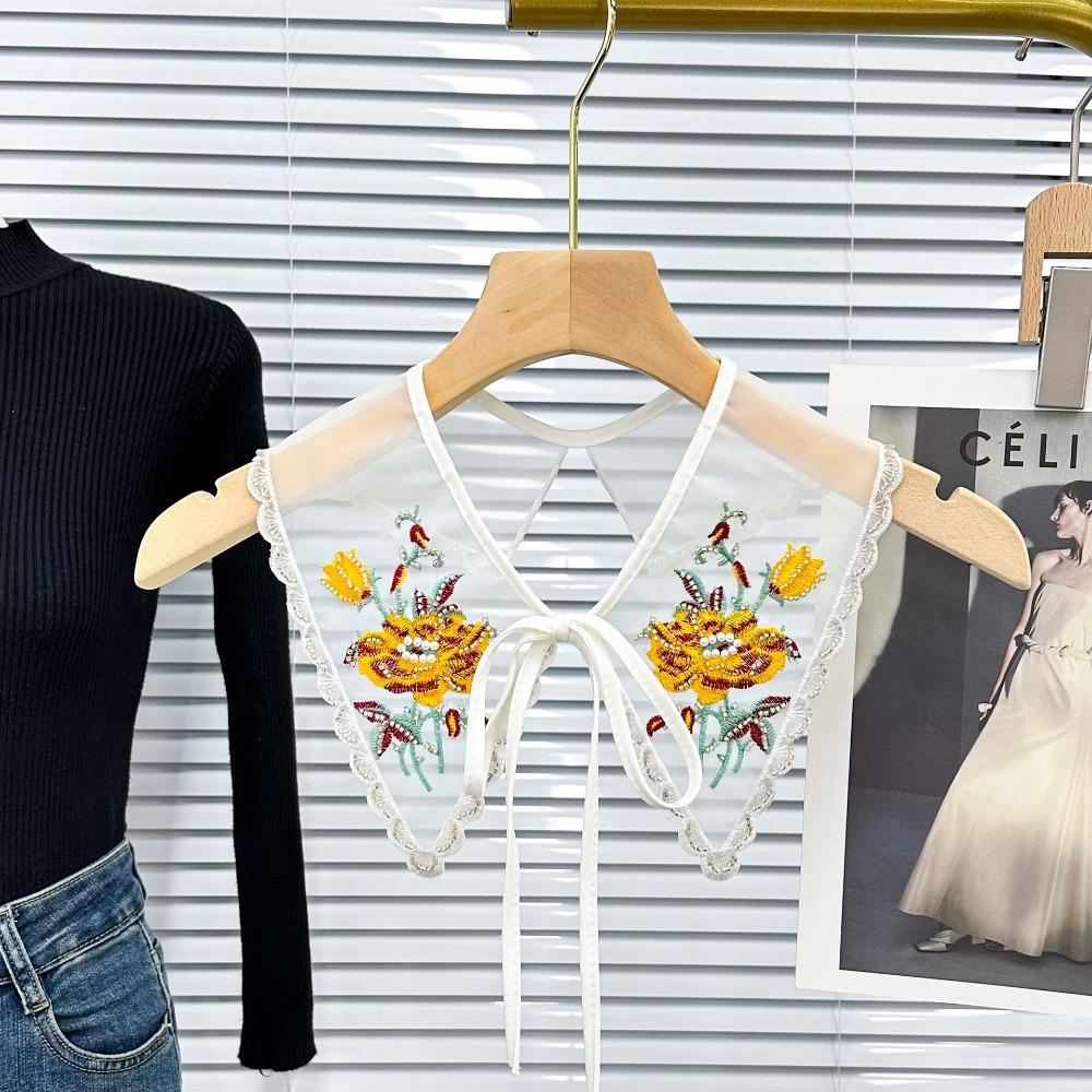 Ethnic Style Women's Lace Collar Colorful Embroidered Beaded Dress Blouse Decor Detachable Shirt