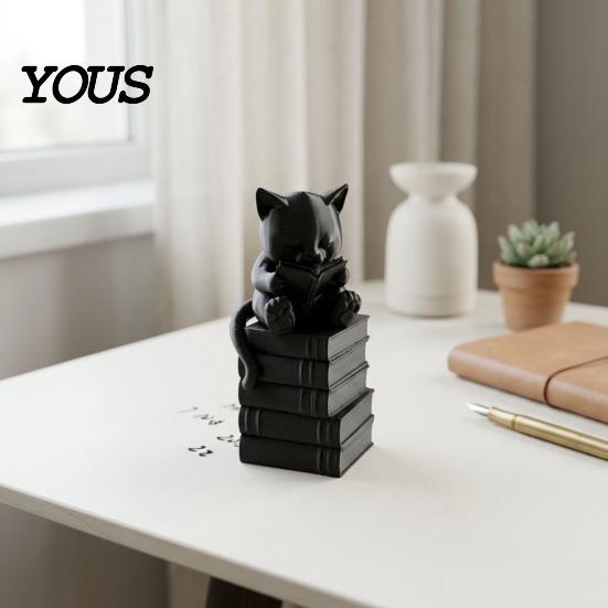 Украшение-кошка, читающая книгу, 3D-печатная фигурка, статуэтка животного на рабочий стол, миниатюрный котенок, сидящий на стопке книг, вдохновляющий подарок студенту, для дома