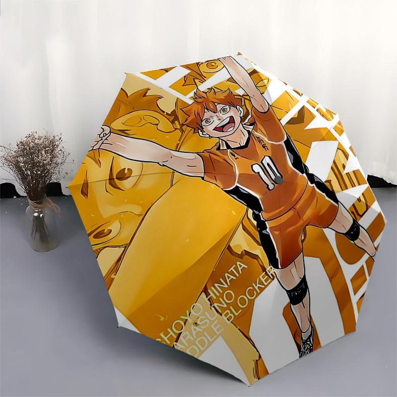 1pc Haikyuu!! Shoyo Hinata Karasuno Middle Blocker Automatic Opening Closing Umbrella with Convenient Three-Fold Design, 8-Bone Iron Frame Outdoor Umb
