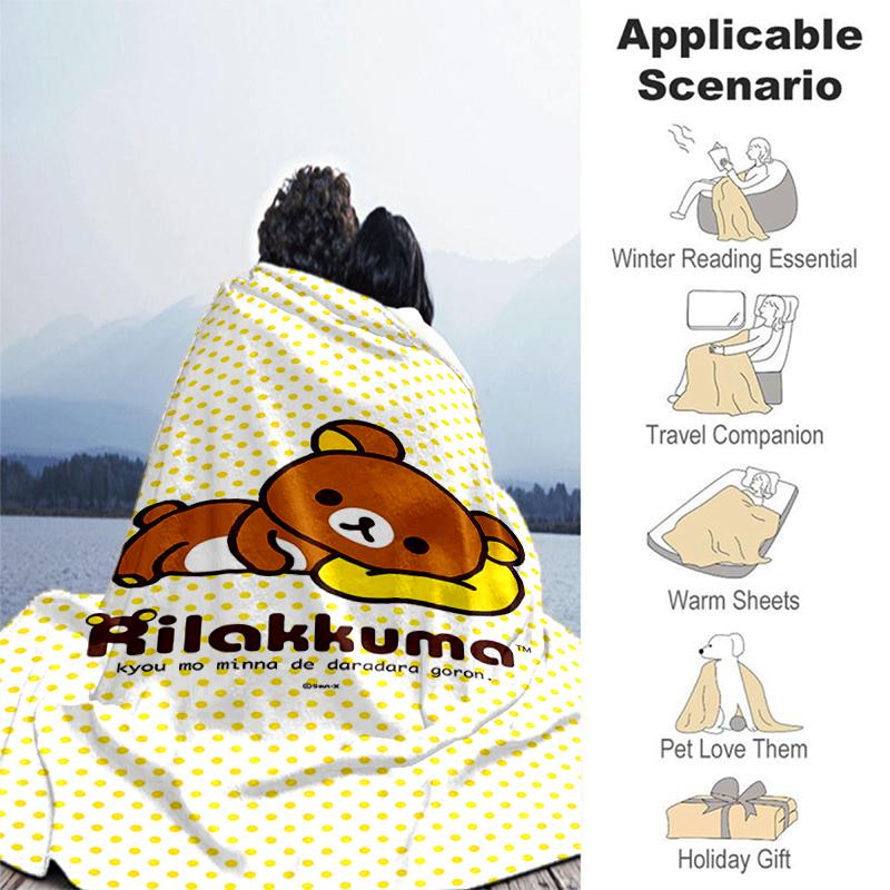 1pc Blanket Rilakkuma1 Print Design, Lightweight Blanket for Sofa, Bed- Soft &Warm, Gift for All Seasons like Christmas, Halloween