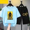 Летний детский комплект одежды CR7 Звезда футбола Принт Короткий рукав Топ Шорты Комплект из 2 предметов Мягкий Спортивный Костюм Комплект Одежды