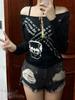 Dark Academia 2000s Retro Loose T-shirt Women Gothic Rock Punk Y2k Babes Tops High Street Skull Print Long Sleeve Casual Clothes