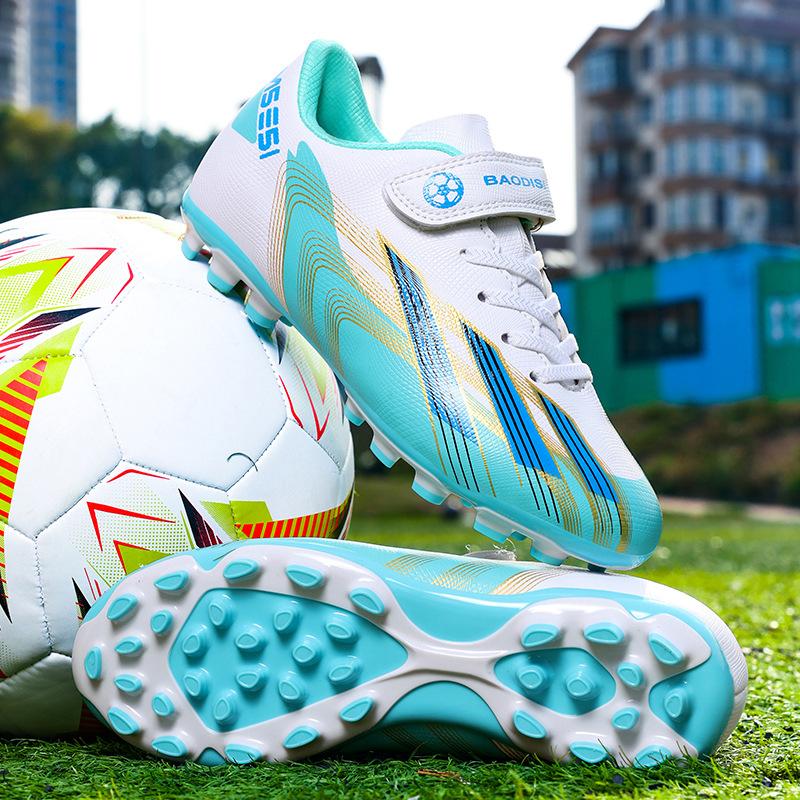 Детские футбольные бутсы Четыре сезона Кожа Липучка Износостойкие Ударопрочные Длинные шипы Кроссовки для бега
