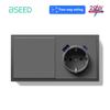 BSEED EU Large Button Wall Switches 1/2Gang 2Way 16A Wall Power Sockets Dual USB Phone Charge Port 5V Gray Home E-Series