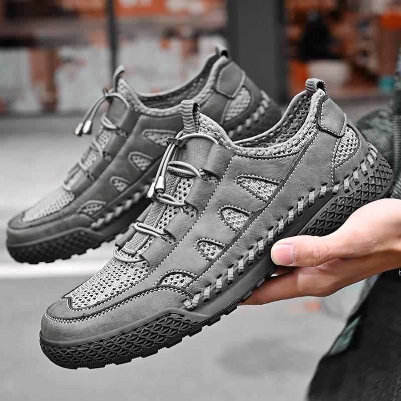 Летние мужские кроссовки для отдыха на открытом воздухе, дышащая сетка, повседневные туфли на плоской подошве, обувь для вождения, большой размер 39-46