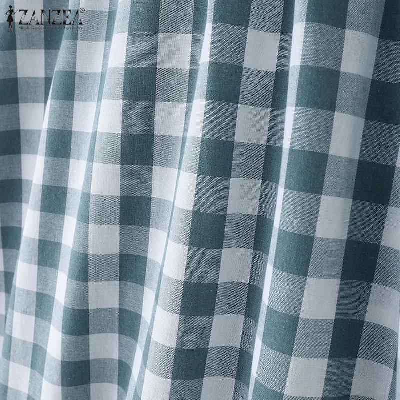 ZANZEA Женская повседневная юбка свободного покроя с эластичной резинкой на талии и оборками в клетку